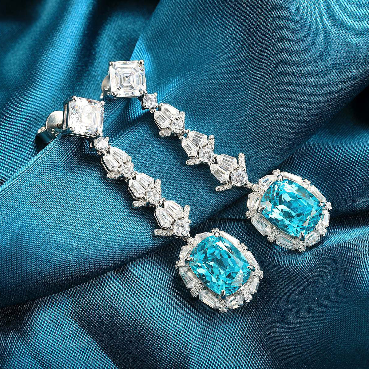 s925 sterling silver lab paraiba/sapphire & cz diamond earrings