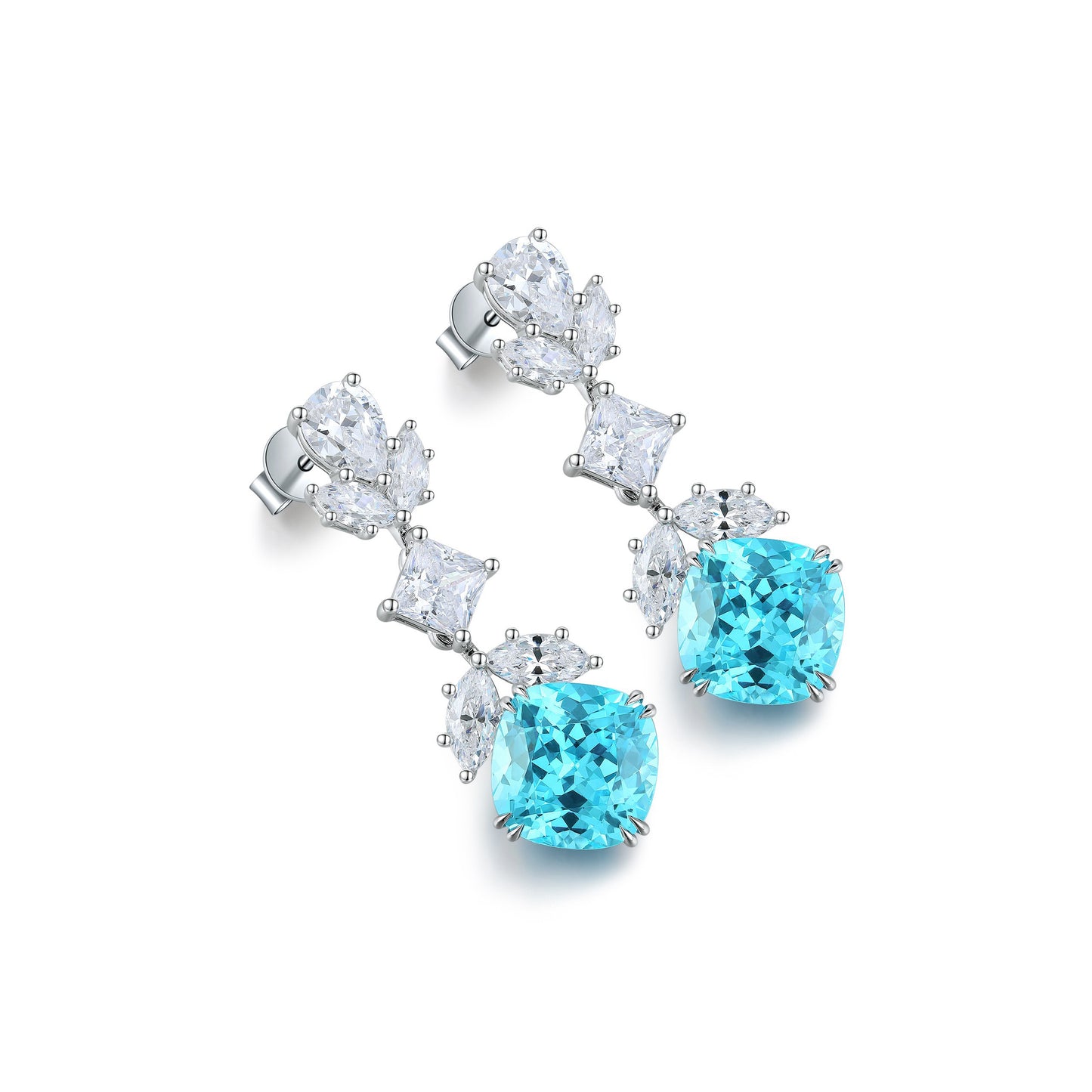 s925 sterling silver lab paraiba/ruby/sapphire/emerald/cobalt spinel & cz diamond earrings