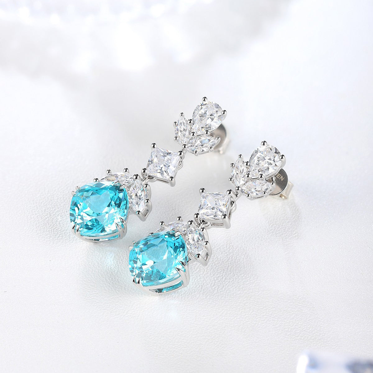 s925 sterling silver lab paraiba/ruby/sapphire/emerald/cobalt spinel & cz diamond earrings