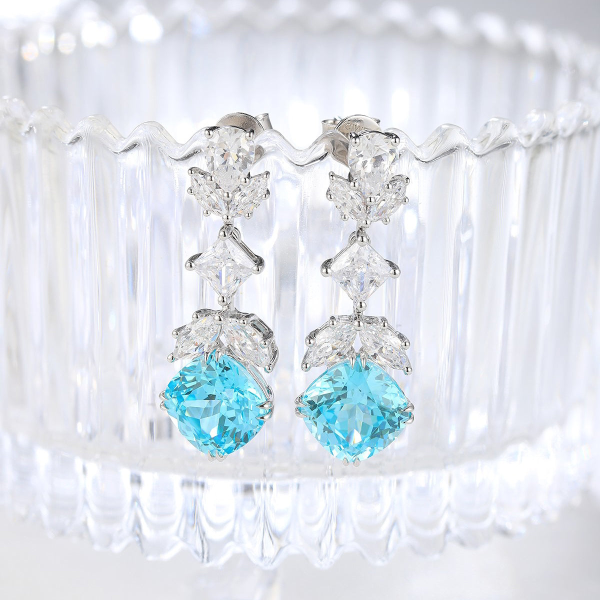s925 sterling silver lab paraiba/ruby/sapphire/emerald/cobalt spinel & cz diamond earrings