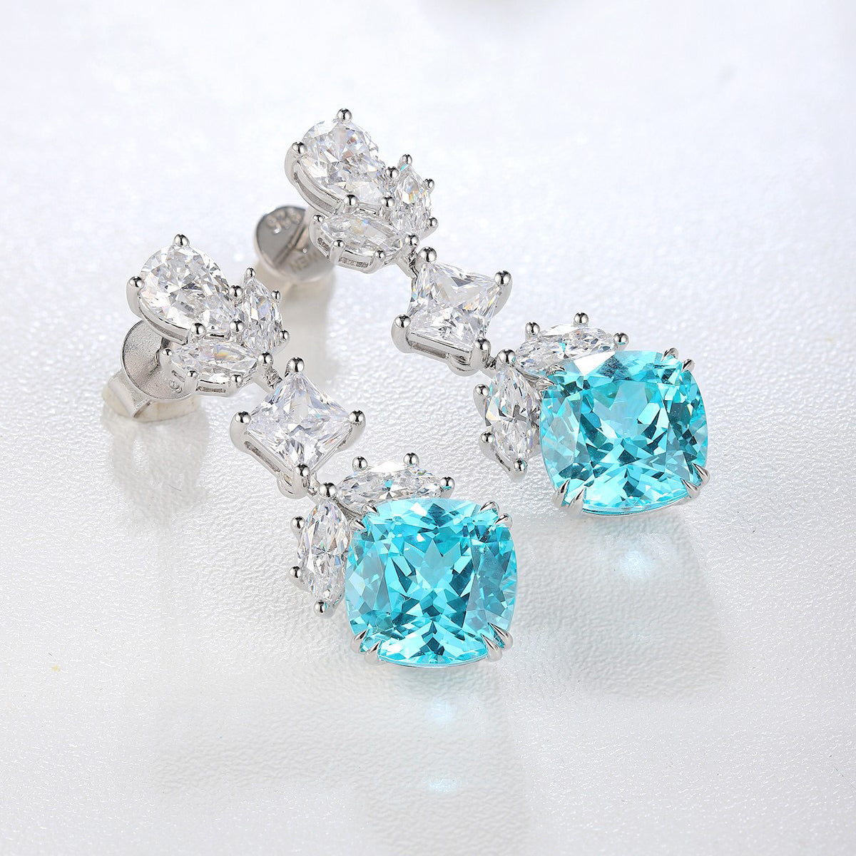 s925 sterling silver lab paraiba/ruby/sapphire/emerald/cobalt spinel & cz diamond earrings