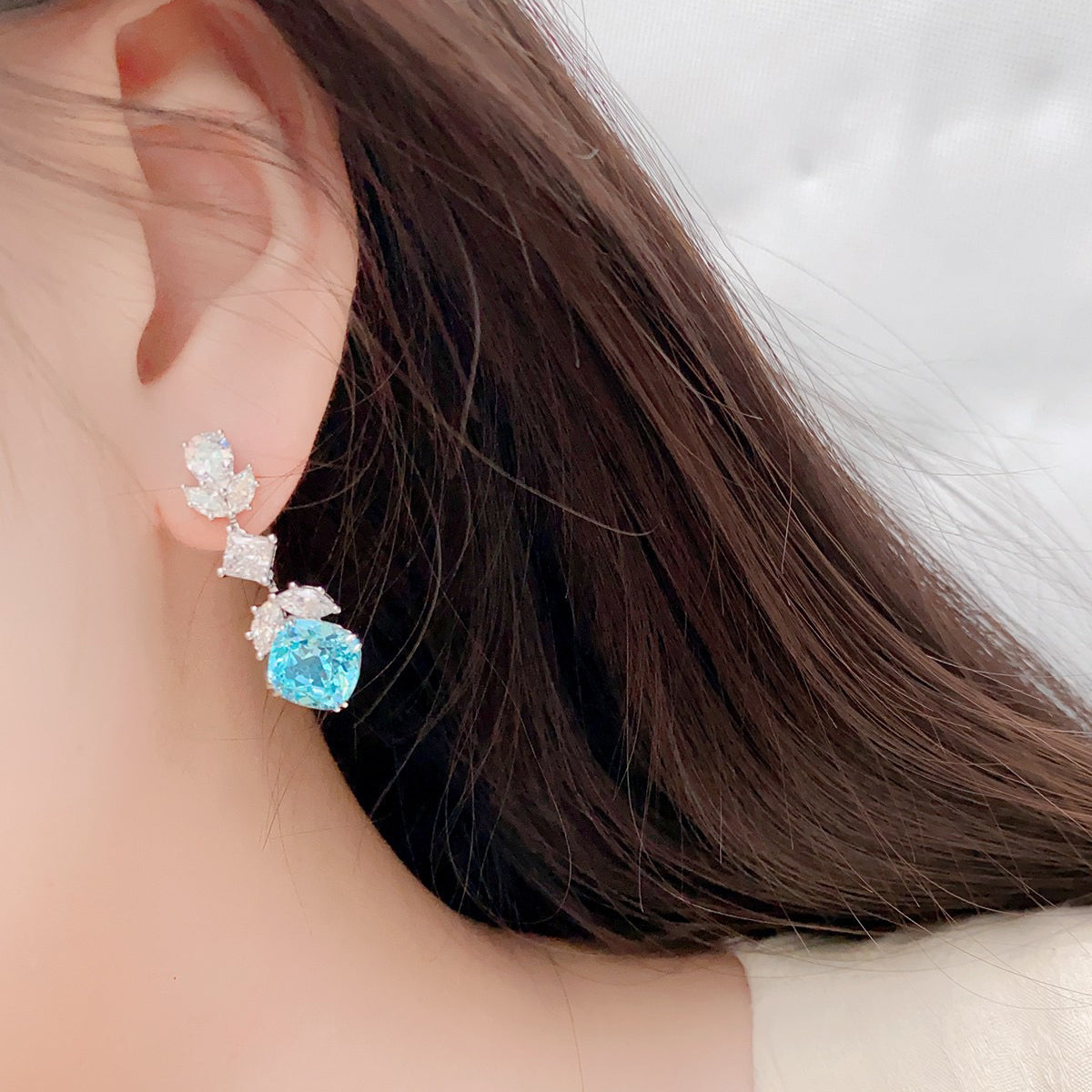 s925 sterling silver lab paraiba/ruby/sapphire/emerald/cobalt spinel & cz diamond earrings