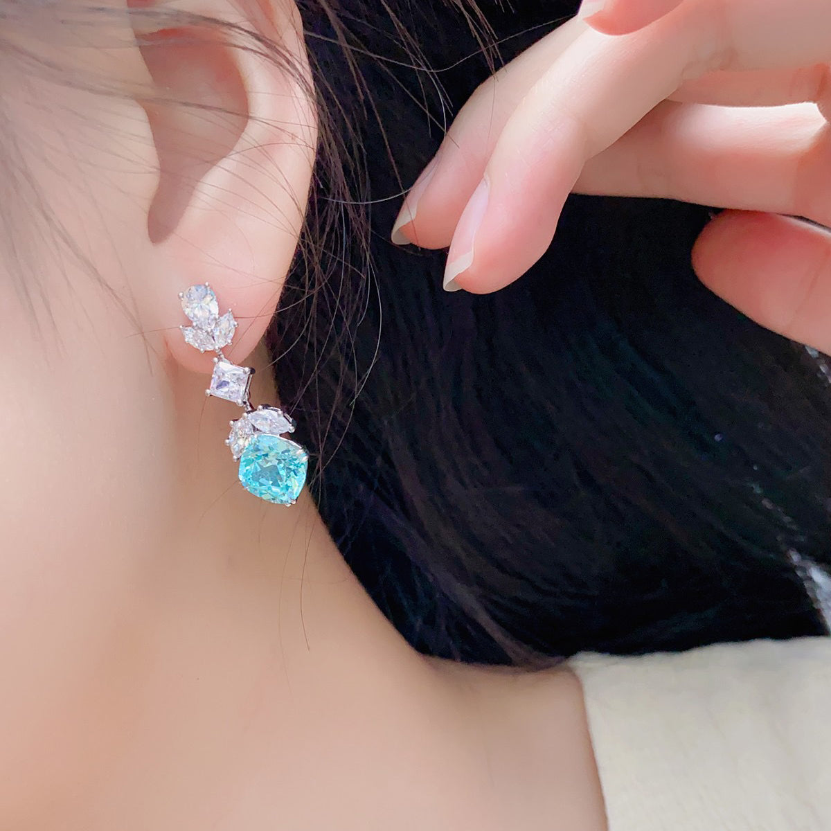 s925 sterling silver lab paraiba/ruby/sapphire/emerald/cobalt spinel & cz diamond earrings