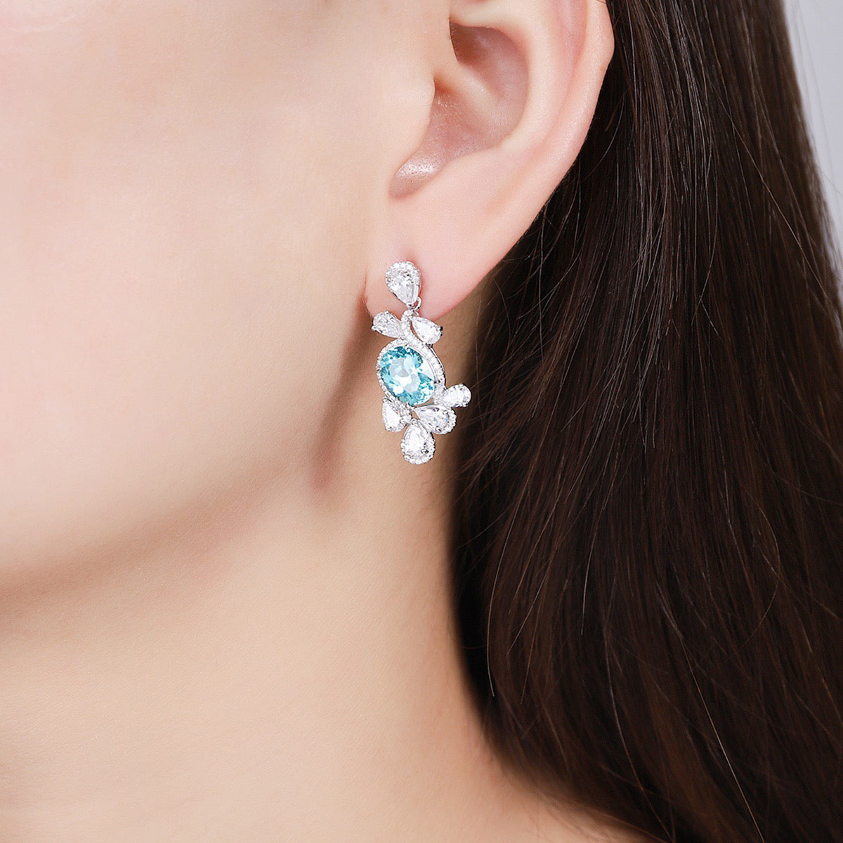 s925 sterling silver lab sapphire/ruby/emerald/paraiba/cobalt spinel & cz diamond earrings