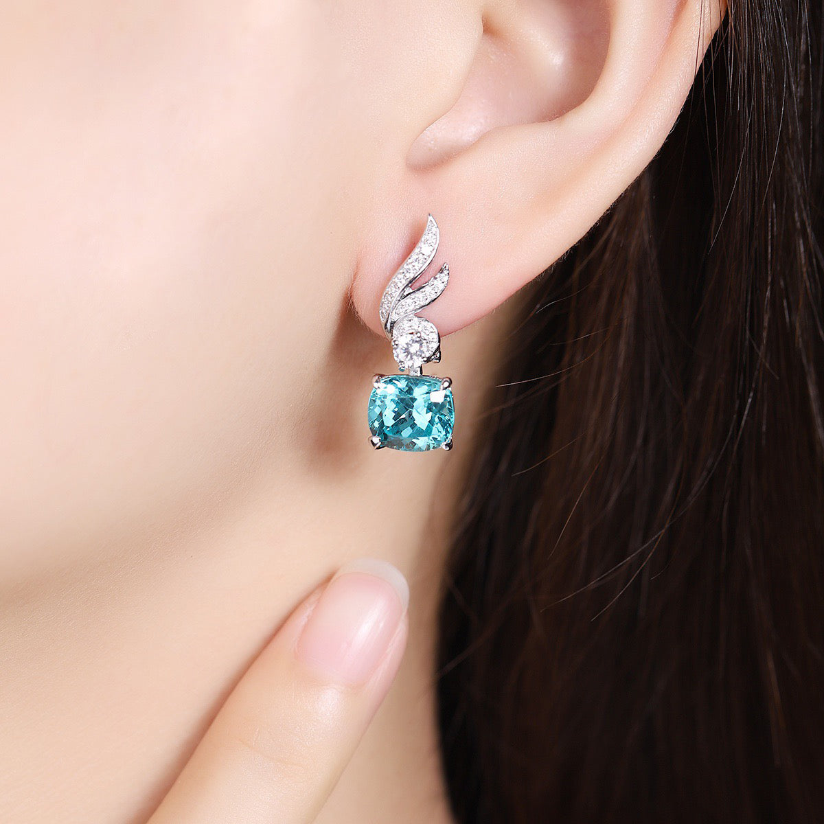 s925 sterling silver lab paraiba/ruby/sapphire/emerald/cobalt spinel & cz diamond earrings