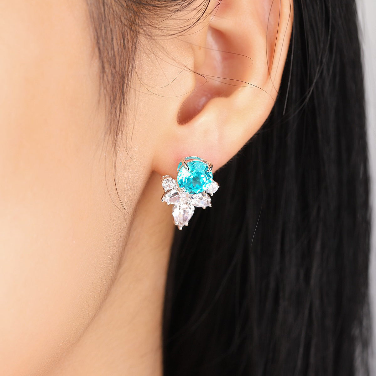 s925 sterling silver lab sapphire/ruby/emerald/paraiba & cz diamond stud earrings
