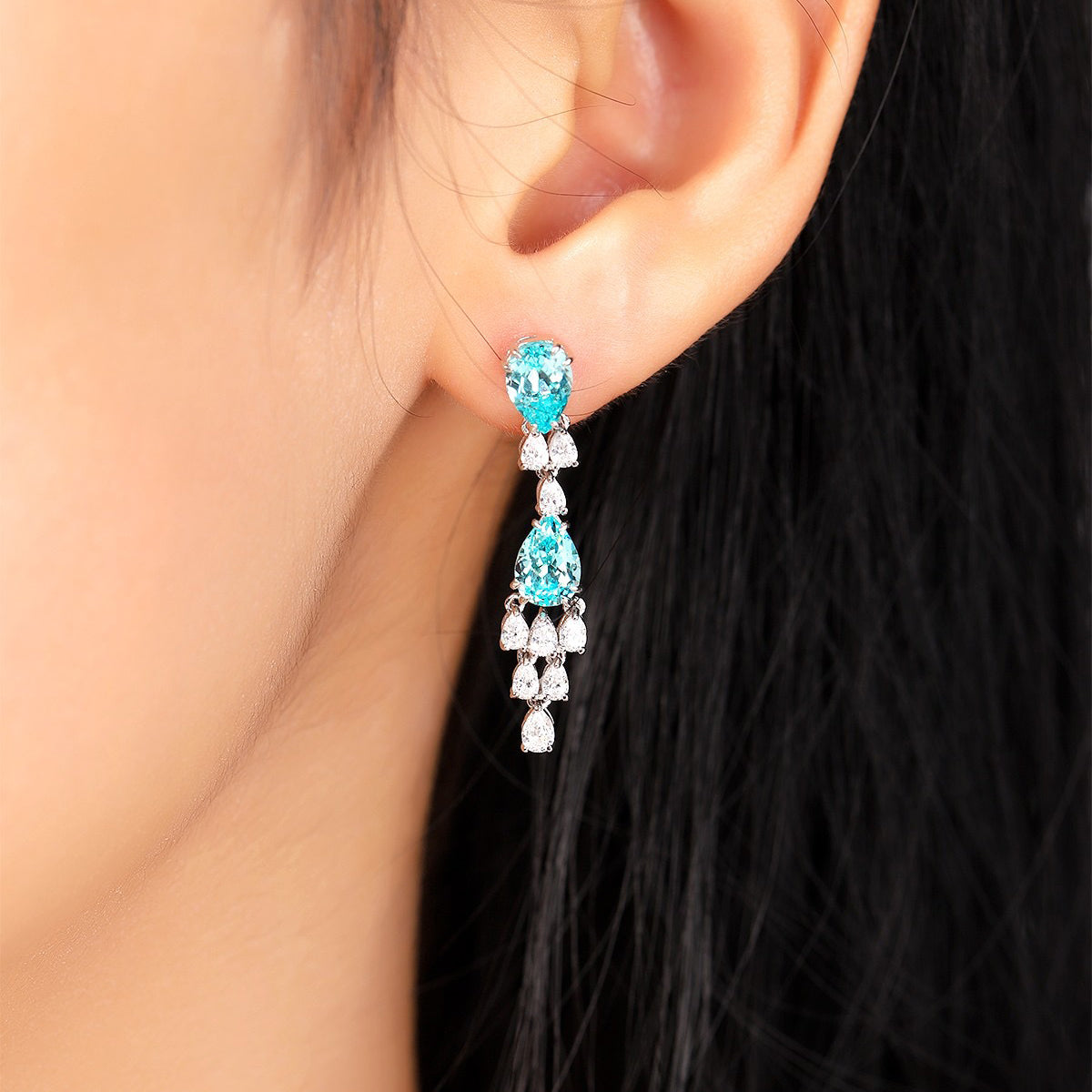 s925 sterling silver lab emerald/ruby/sapphire/paraiba/cobalt spinel & cz diamond earrings