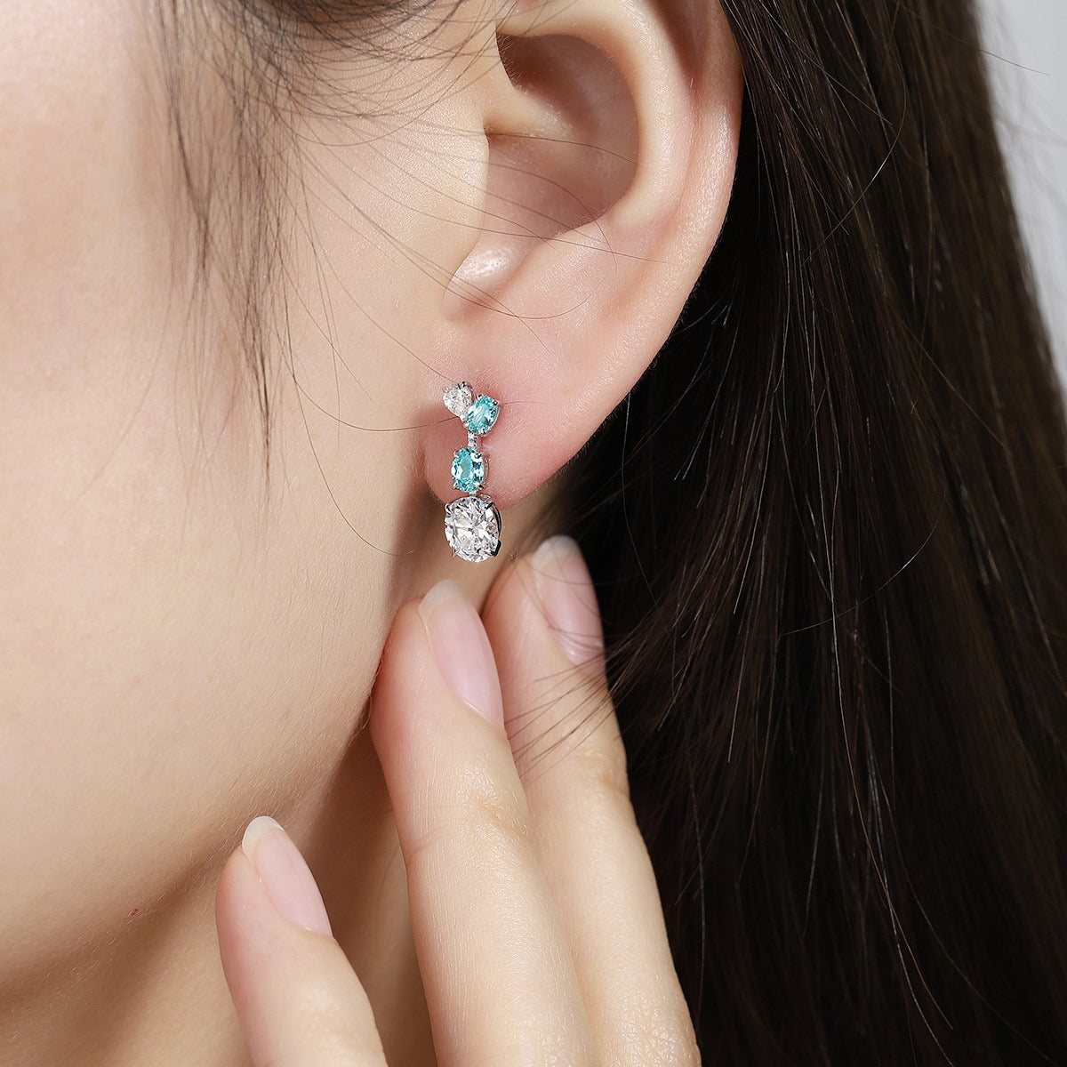 s925 sterling silver lab sapphire/ruby/emerald/paraiba/cobalt spinel & cz diamond earrings