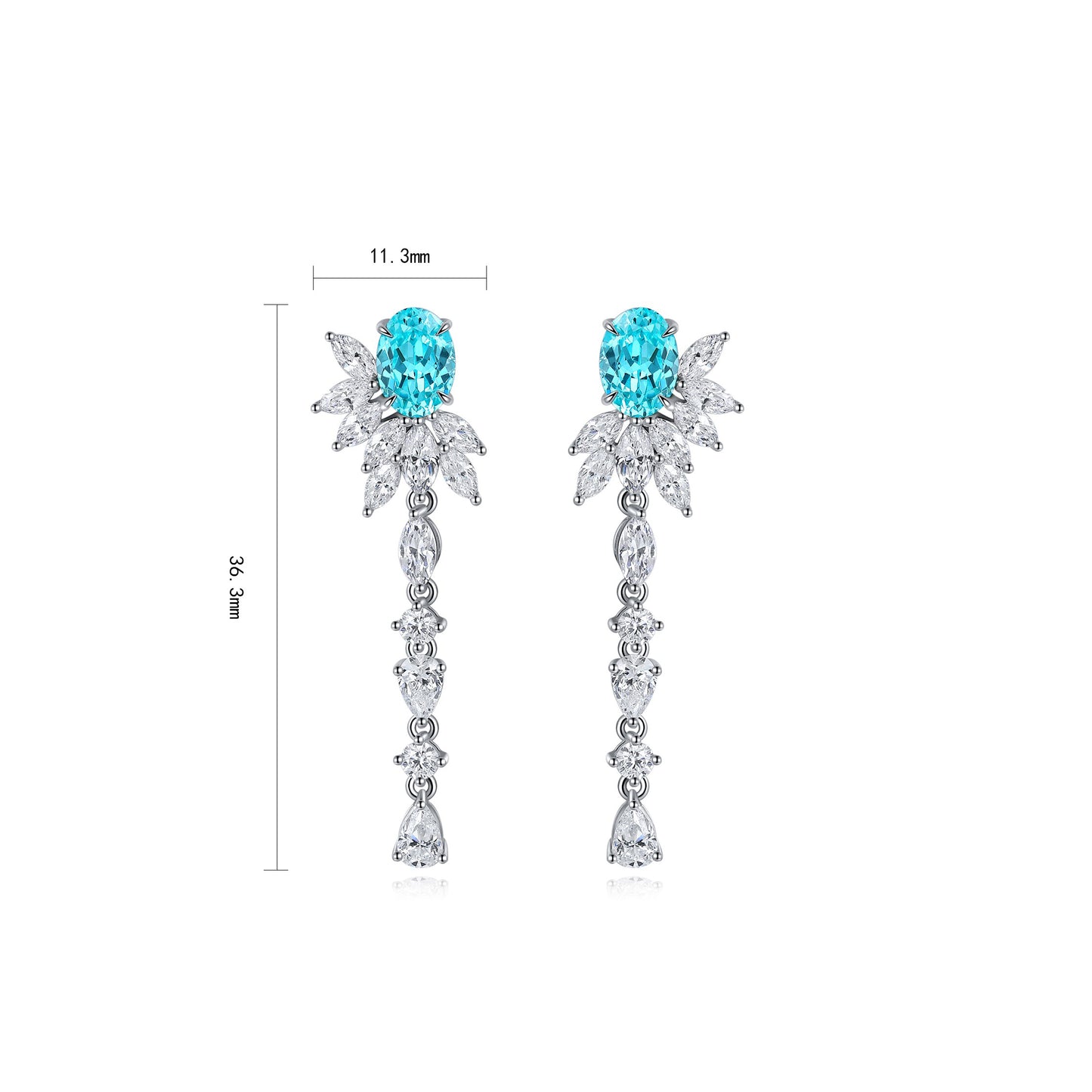 s925 sterling silver lab paraiba/ruby & cz diamond earrings