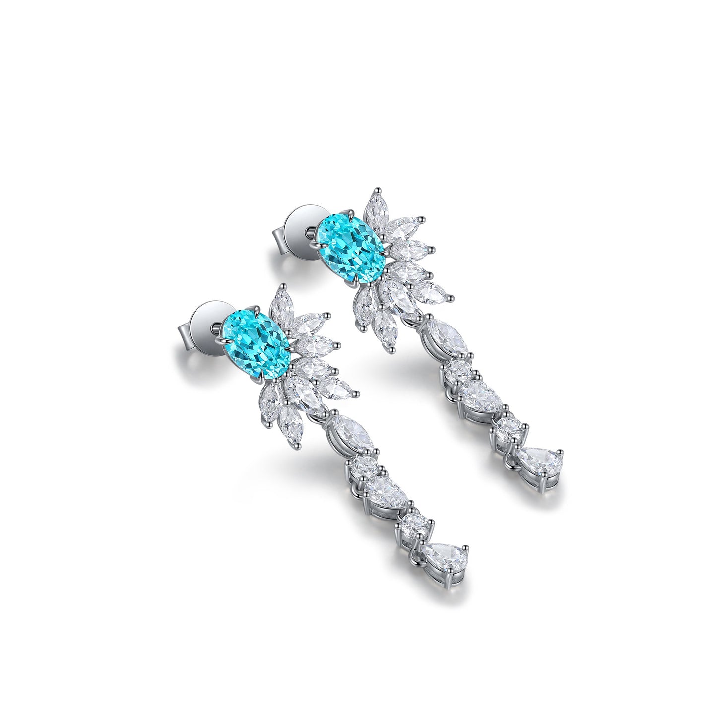 s925 sterling silver lab paraiba/ruby & cz diamond earrings