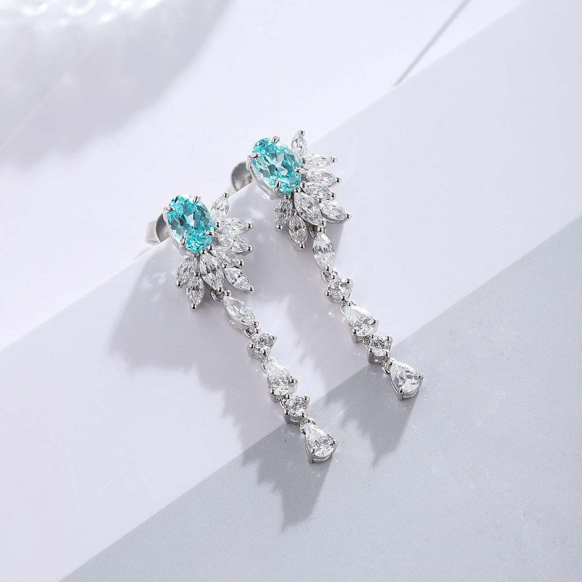 s925 sterling silver lab paraiba/ruby & cz diamond earrings
