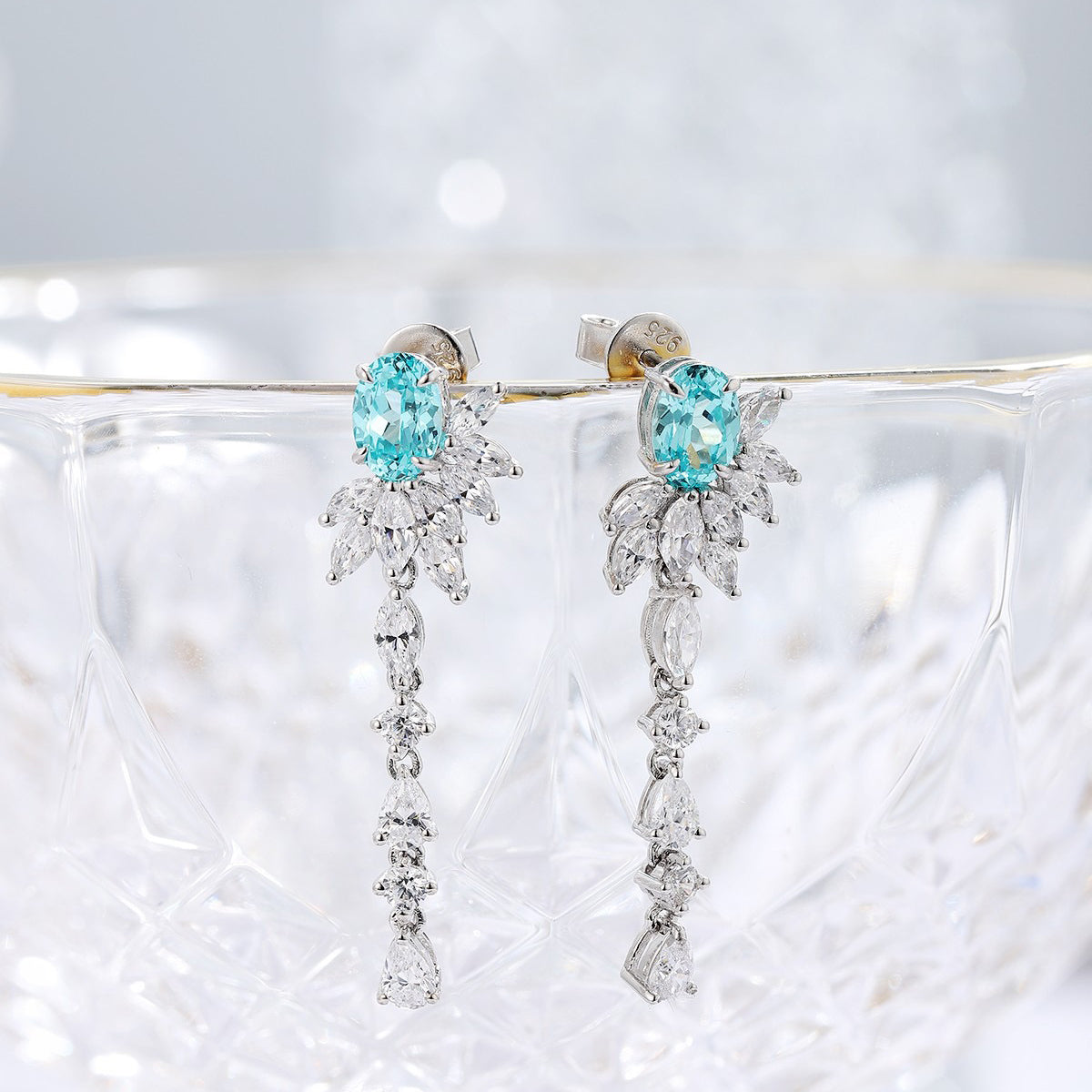 s925 sterling silver lab paraiba/ruby & cz diamond earrings