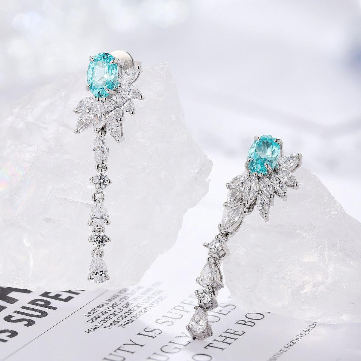 s925 sterling silver lab paraiba/ruby & cz diamond earrings