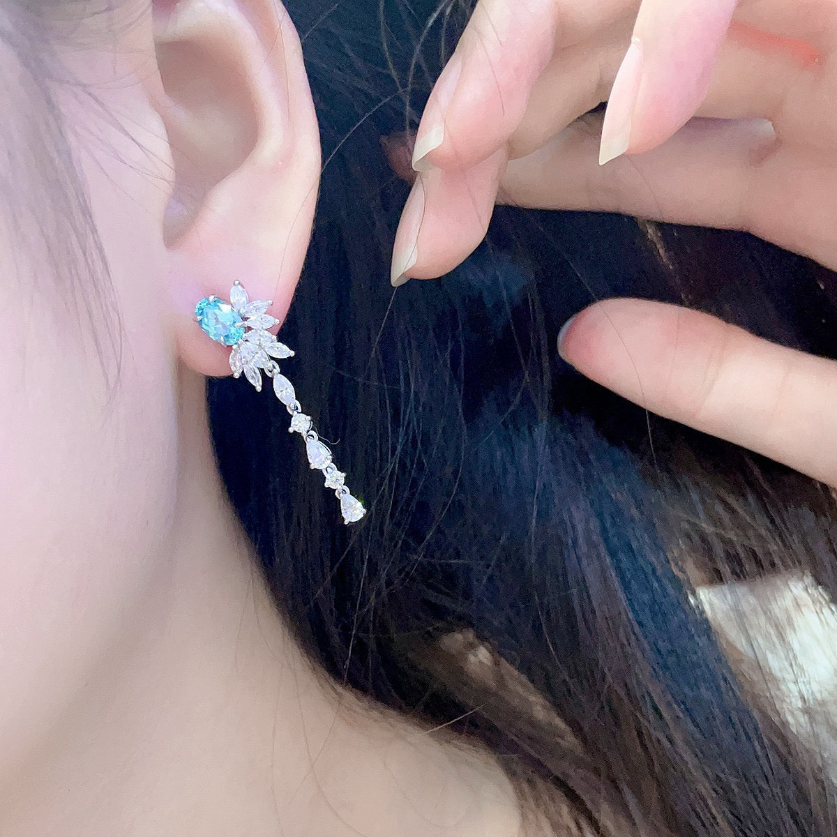 s925 sterling silver lab paraiba/ruby & cz diamond earrings