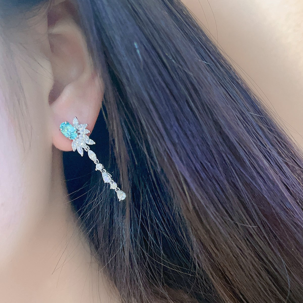 s925 sterling silver lab paraiba/ruby & cz diamond earrings