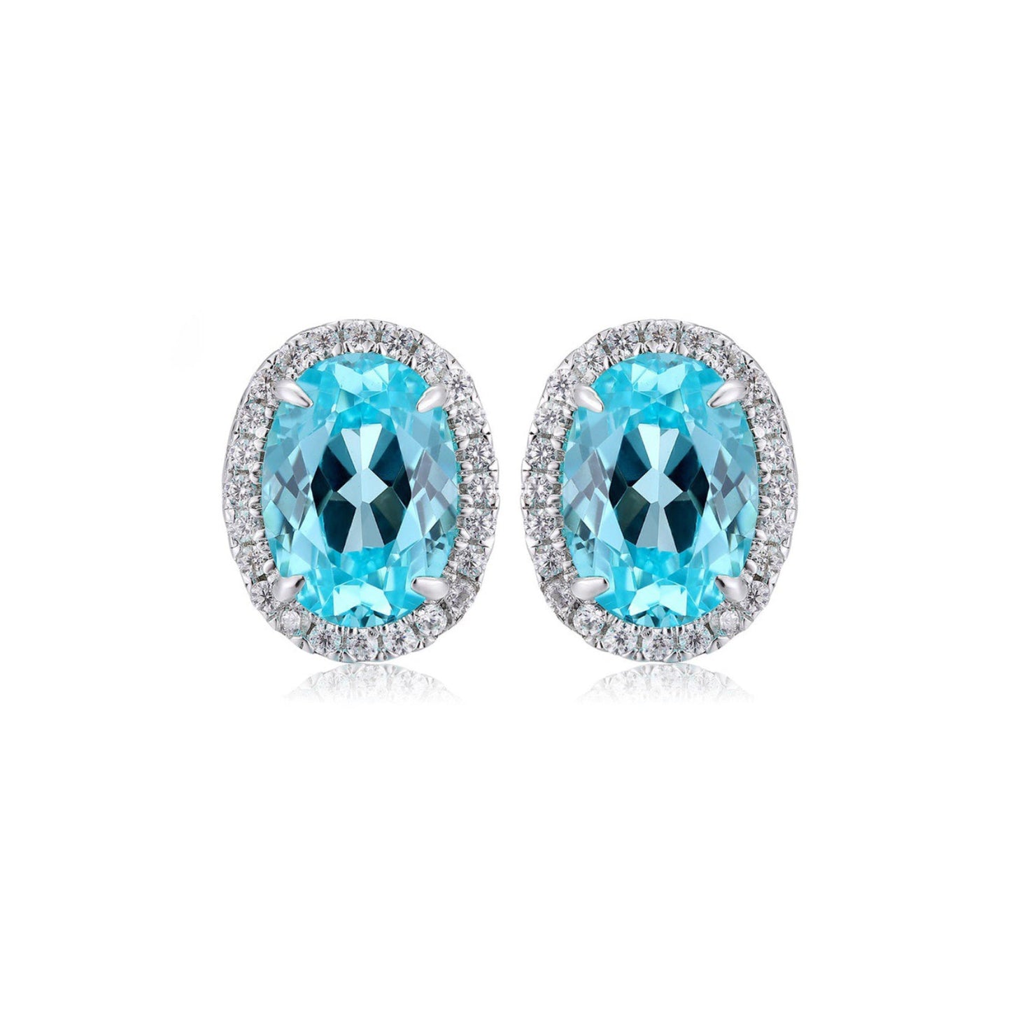 s925 sterling silver lab paraiba/ruby/sapphire/emerald & cz diamond stud earrings