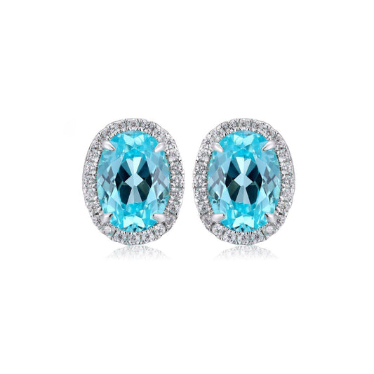 S925 Sterling Silver Lab Paraiba/Ruby/Sapphire/Emerald & CZ Diamond Stud Earrings