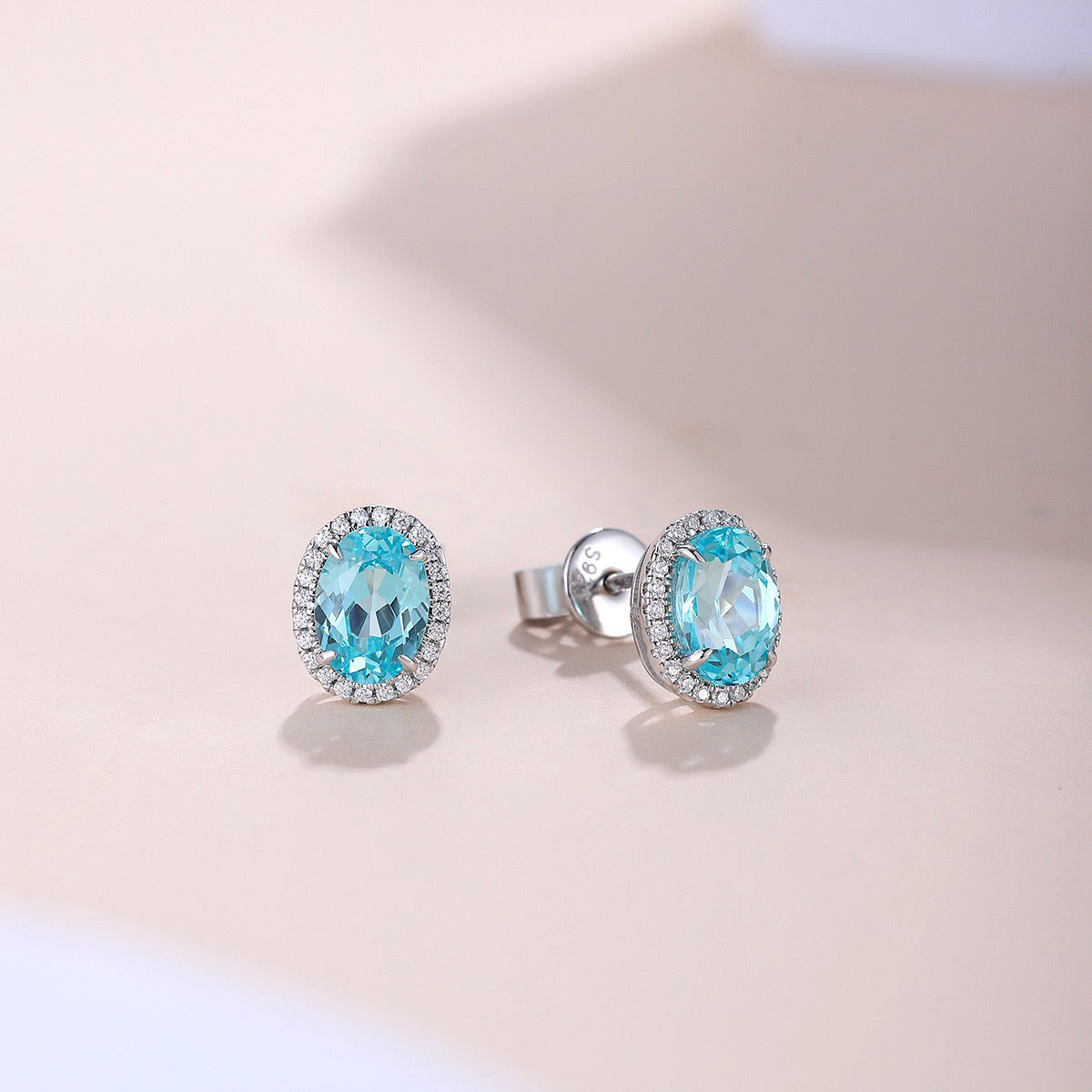 s925 sterling silver lab paraiba/ruby/sapphire/emerald & cz diamond stud earrings