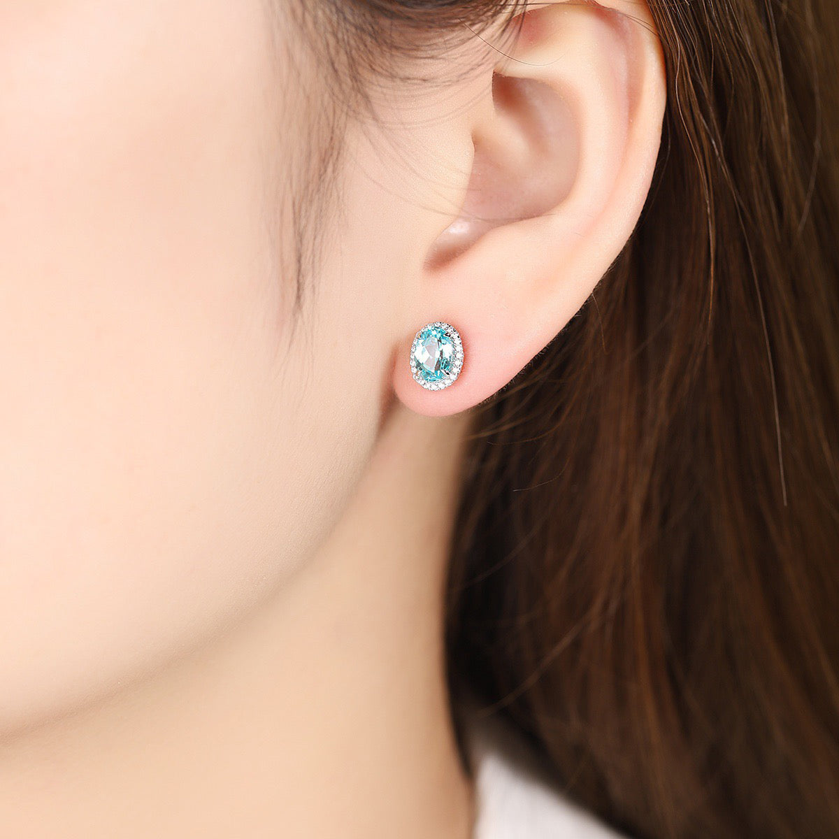 s925 sterling silver lab paraiba/ruby/sapphire/emerald & cz diamond stud earrings