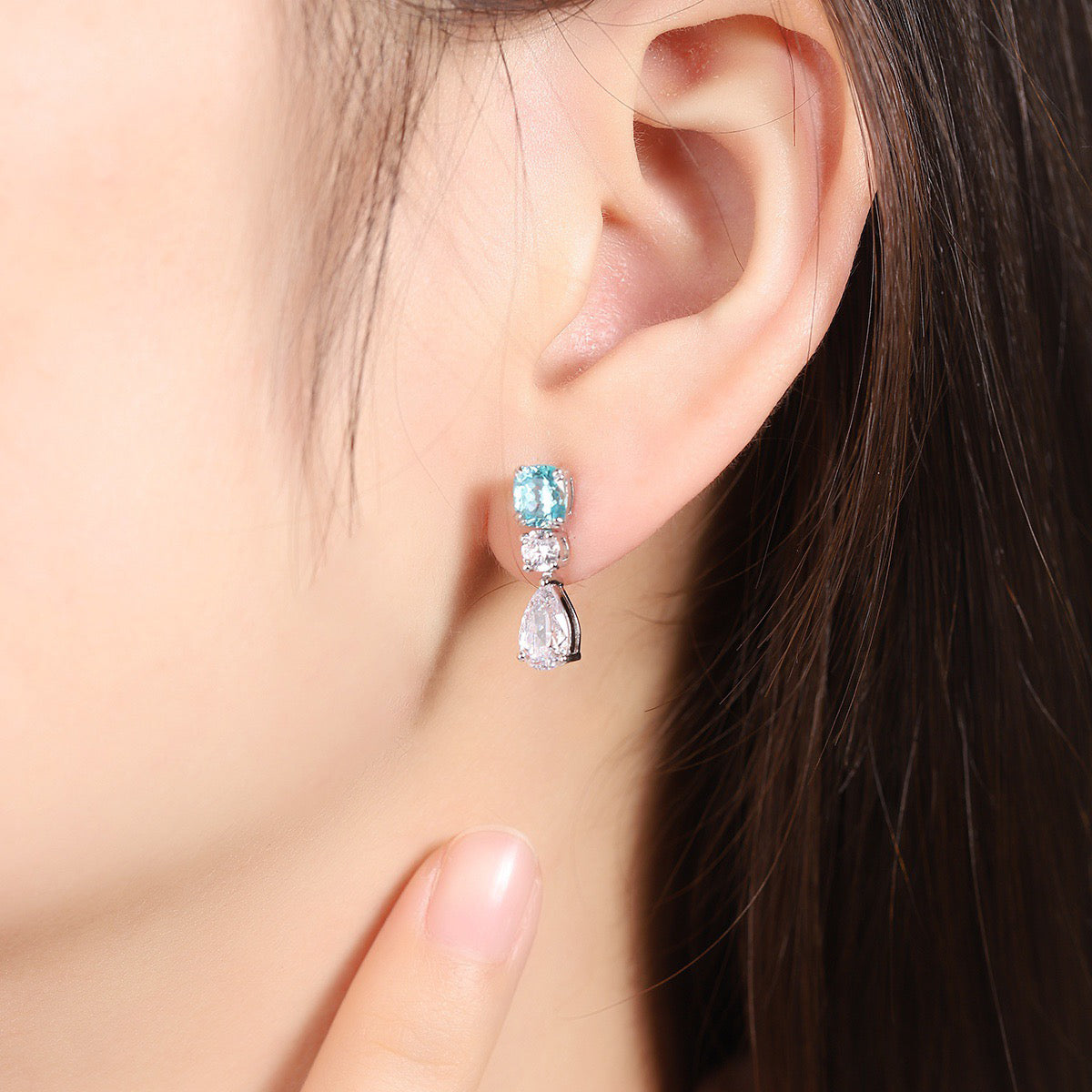 s925 sterling silver lab ruby/sapphire/emerald/paraiba/cobalt spinel & cz diamond earrings