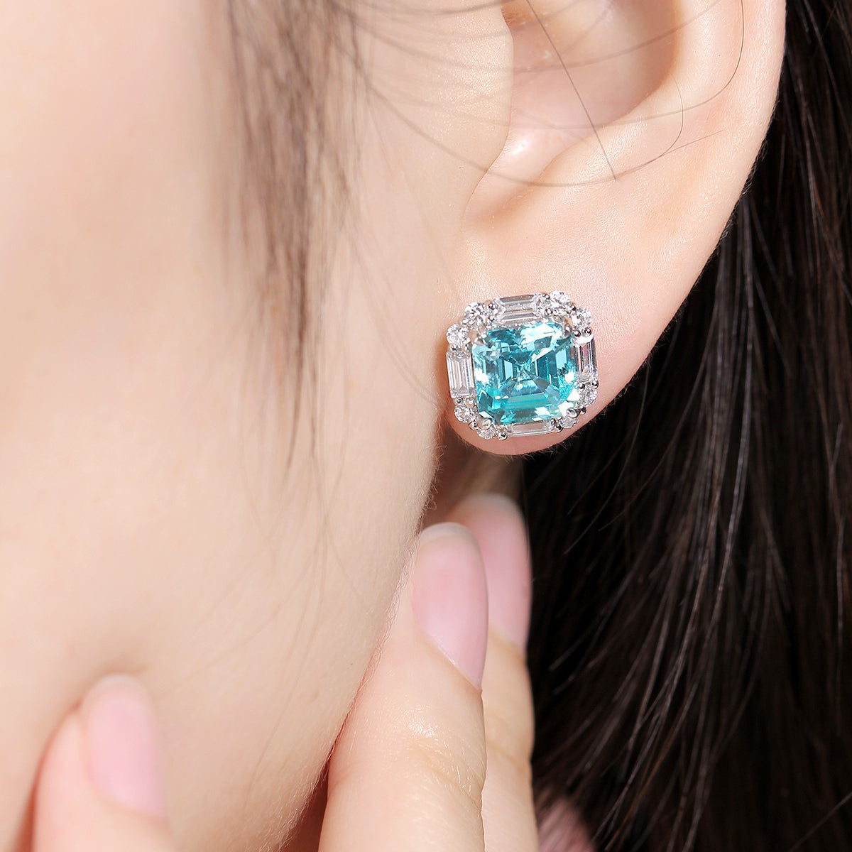s925 sterling silver lab cobalt spinel/ruby/sapphire/emerald/paraiba & cz diamond stud earrings