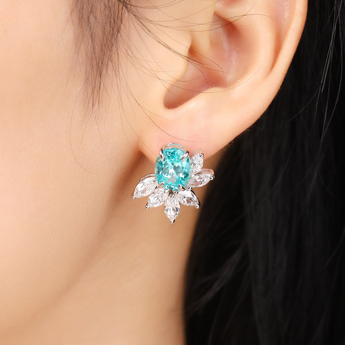 s925 sterling silver lab sapphire/ruby/emerald/paraiba & cz diamond stud earrings