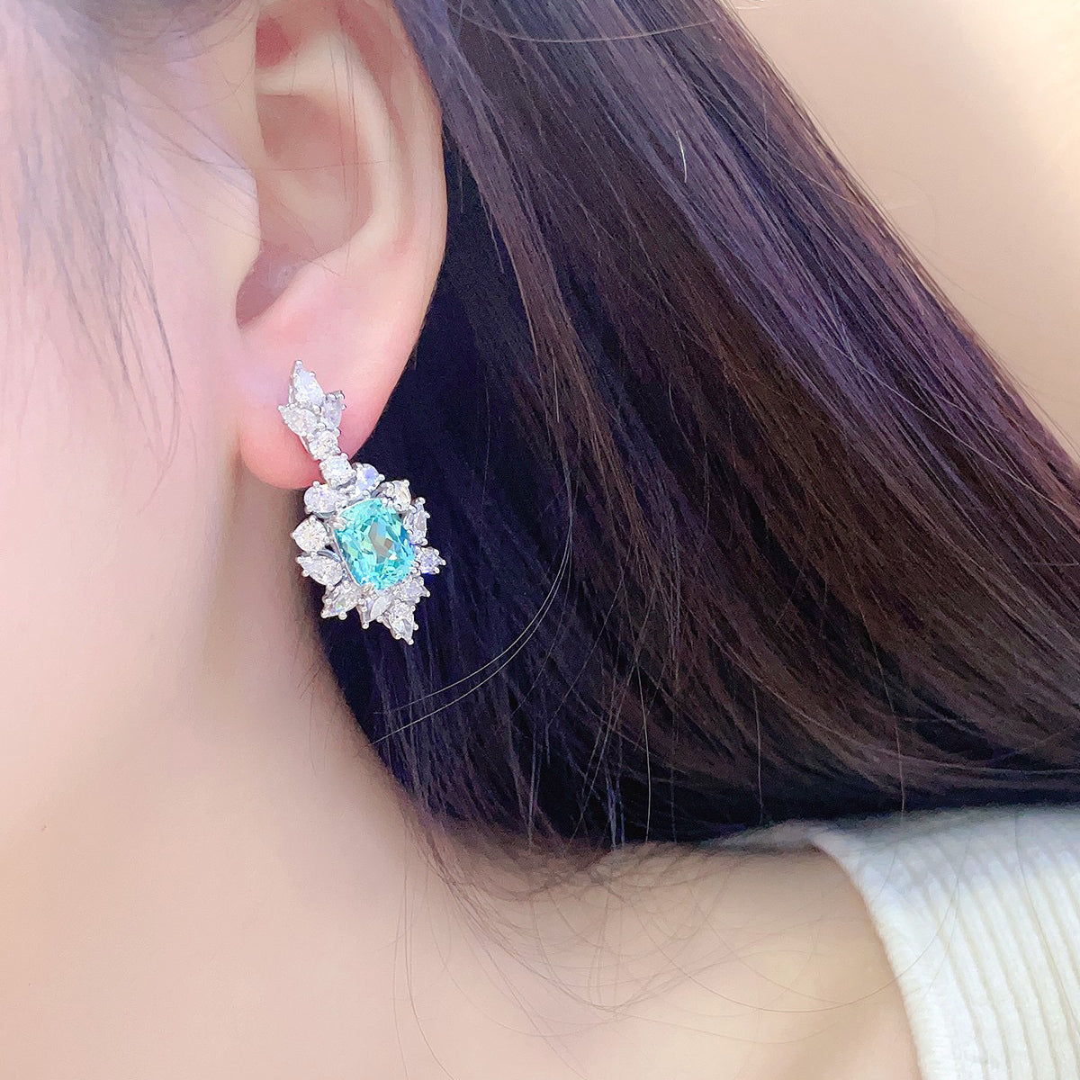 s925 sterling silver lab ruby/sapphire/emerald/paraiba & cz diamond earrings