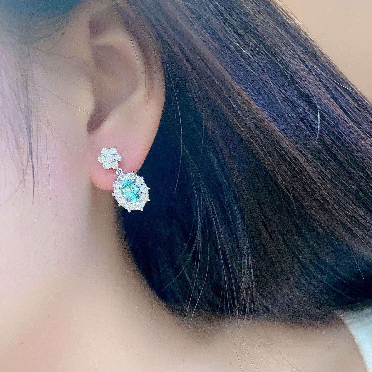s925 sterling silver lab ruby/sapphire/emerald/paraiba & cz diamond earrings