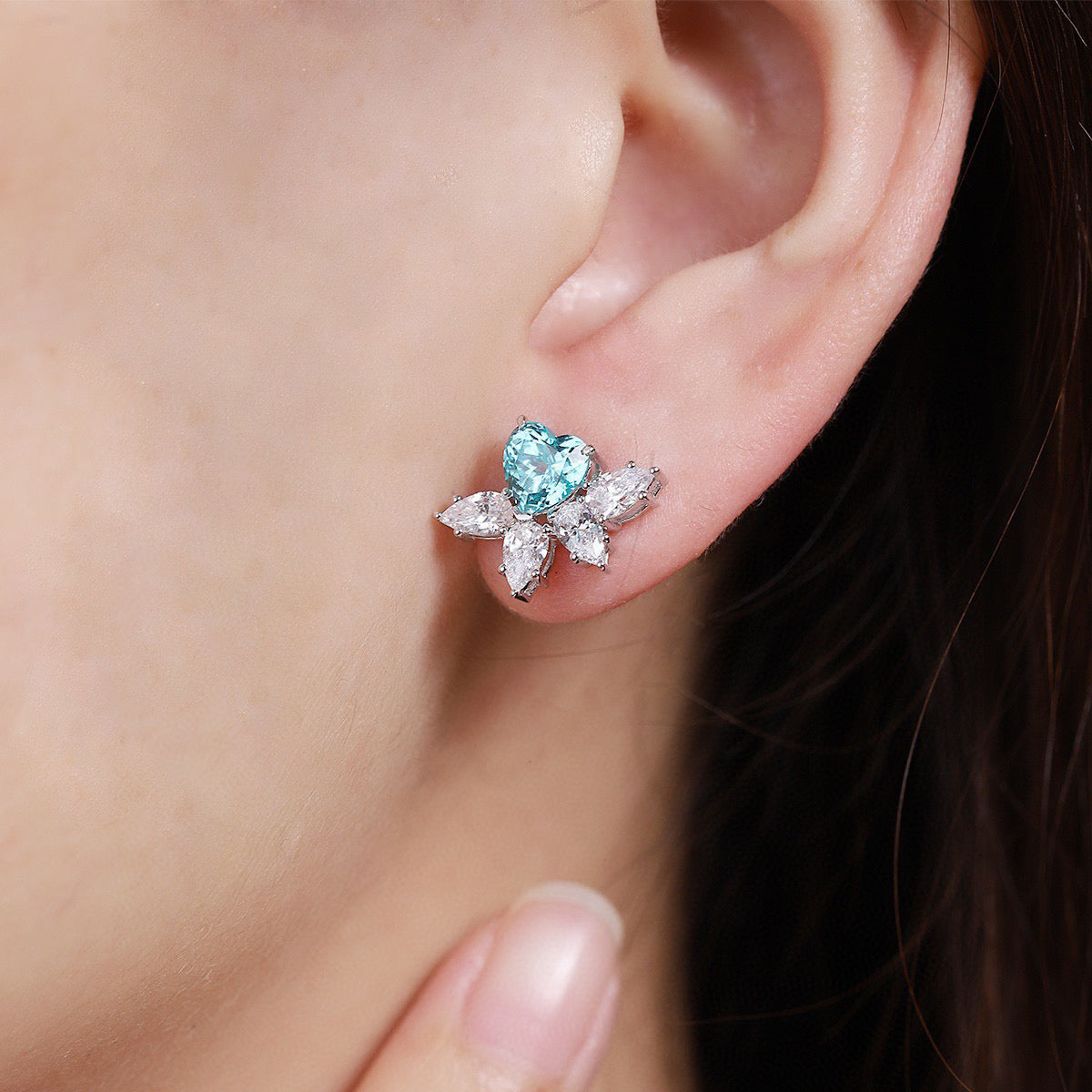 925 sterling silver lab ruby/sapphire/emerald/paraiba/coblat spinel & cz diamond stud earrings