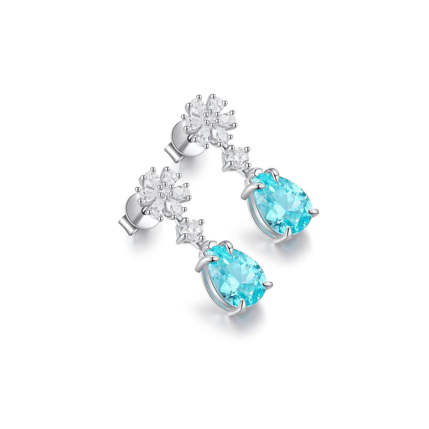 s925 sterling silver lab ruby/sapphire/emerald/paraiba & cz diamond earrings