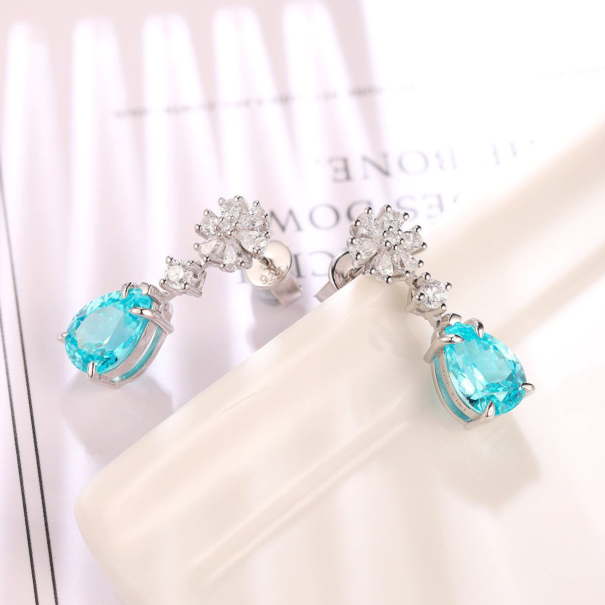 s925 sterling silver lab ruby/sapphire/emerald/paraiba & cz diamond earrings