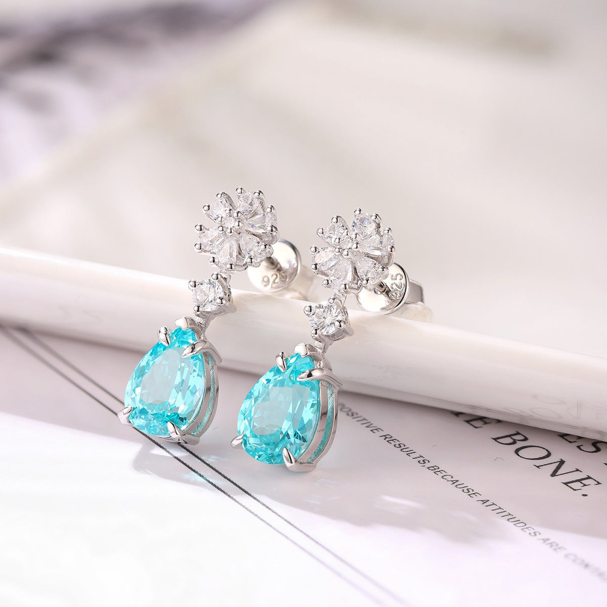 s925 sterling silver lab ruby/sapphire/emerald/paraiba & cz diamond earrings