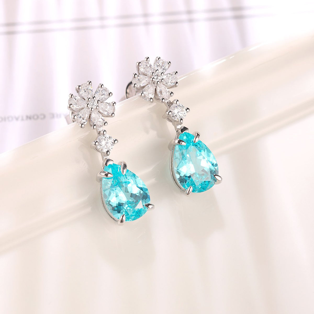 s925 sterling silver lab ruby/sapphire/emerald/paraiba & cz diamond earrings