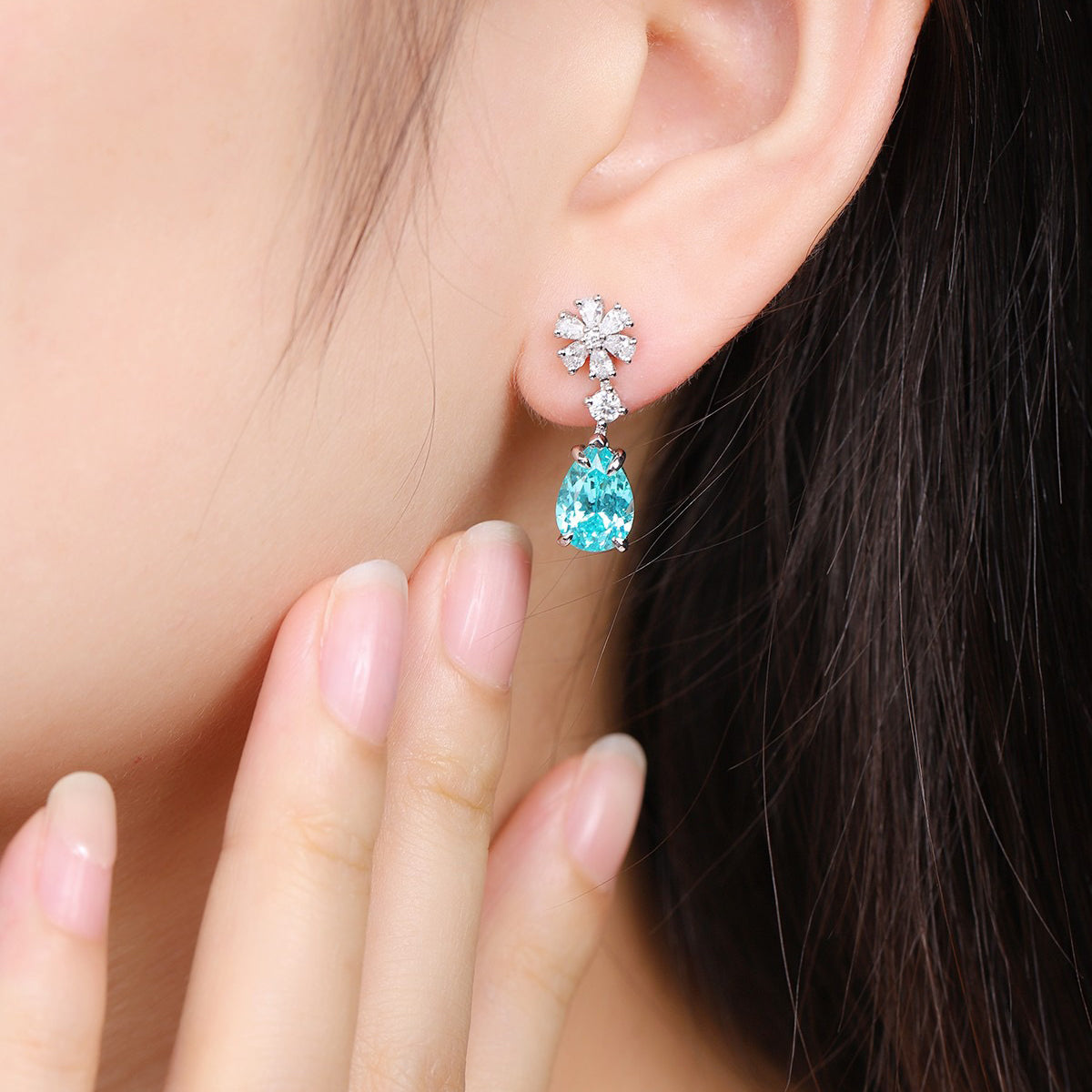 s925 sterling silver lab ruby/sapphire/emerald/paraiba & cz diamond earrings