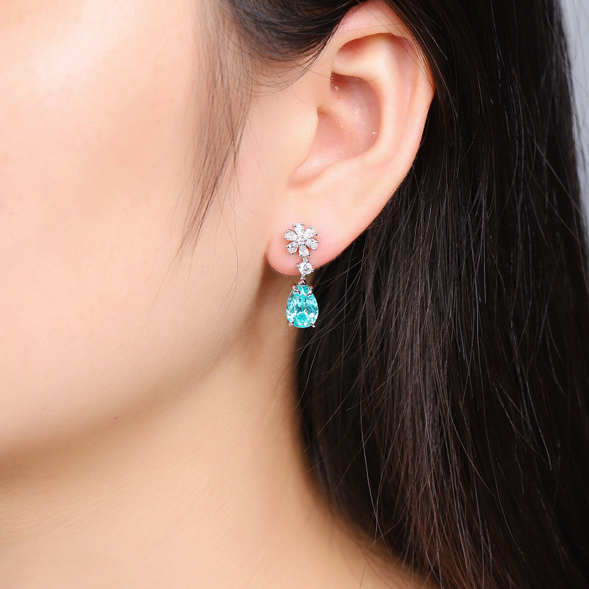 s925 sterling silver lab ruby/sapphire/emerald/paraiba & cz diamond earrings