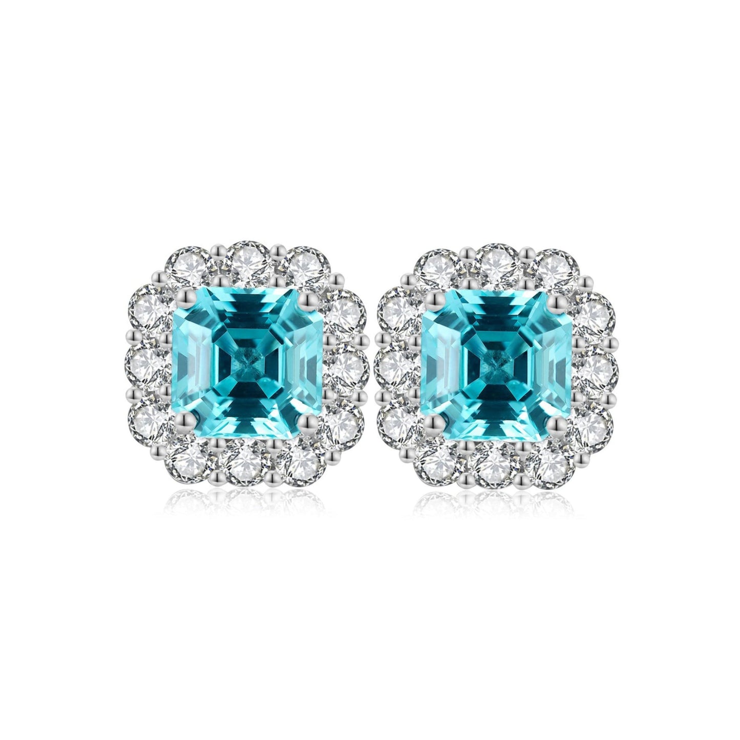 s925 sterling silver lab paraiba/emerald/ruby/sapphire & cz diamond stud earrings