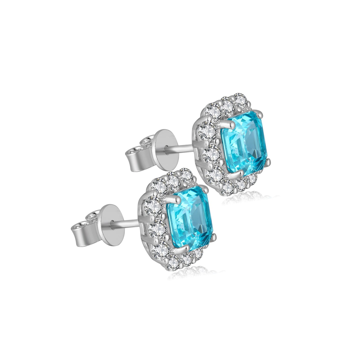 s925 sterling silver lab paraiba/emerald/ruby/sapphire & cz diamond stud earrings