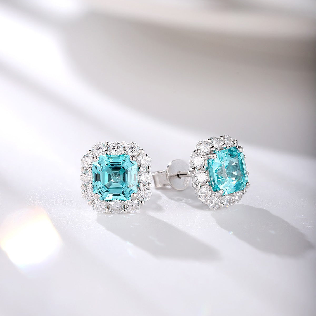 s925 sterling silver lab paraiba/emerald/ruby/sapphire & cz diamond stud earrings