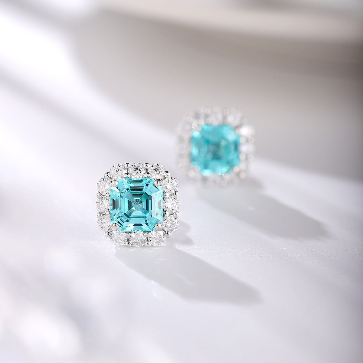 s925 sterling silver lab paraiba/emerald/ruby/sapphire & cz diamond stud earrings