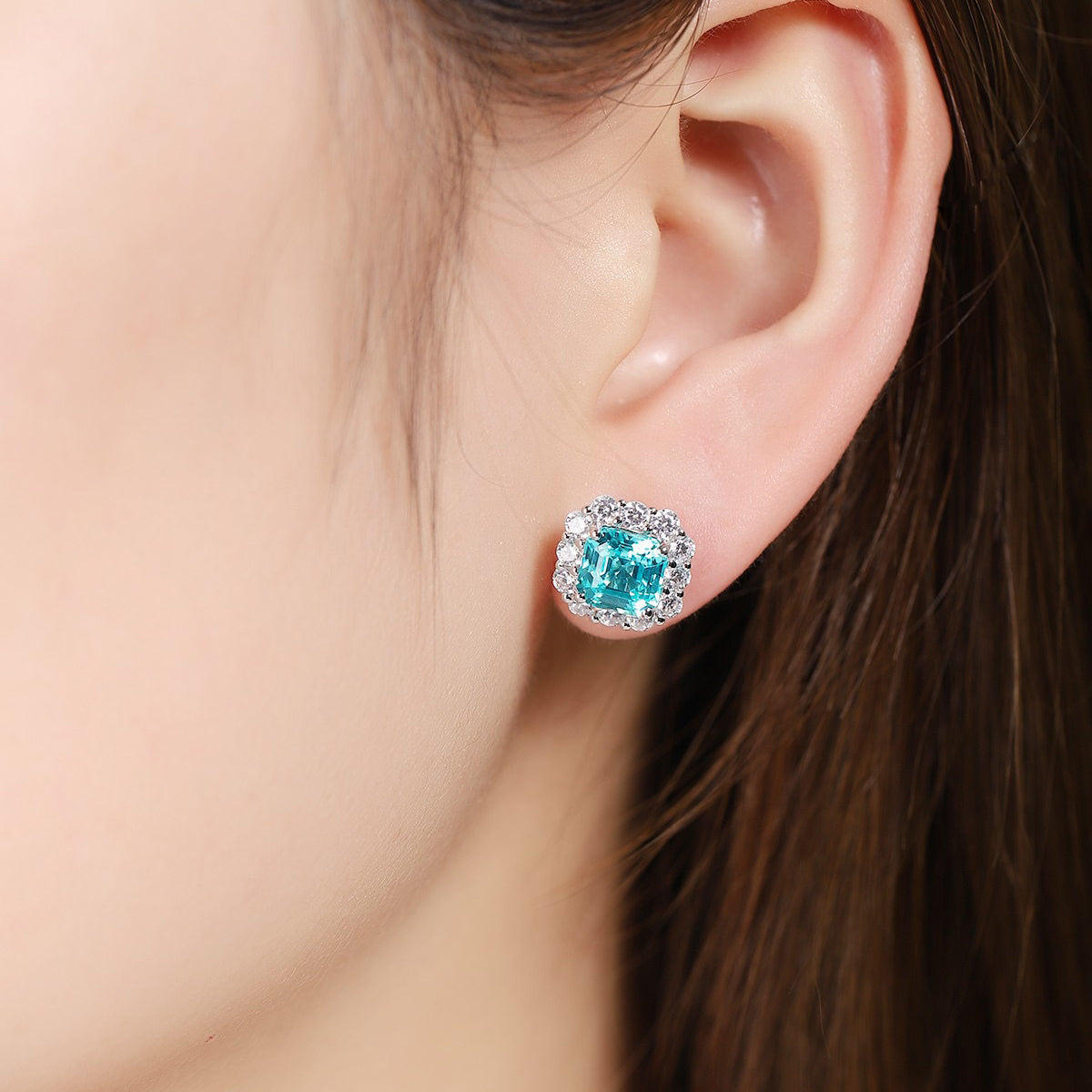 s925 sterling silver lab paraiba/emerald/ruby/sapphire & cz diamond stud earrings