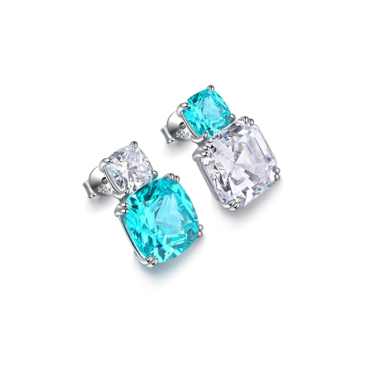 12*12mm neon blue paraiba & cz diamond earrings s925 sterling silver,ocean blue gemstone earrings,statement blue stone jewelry,gift for her