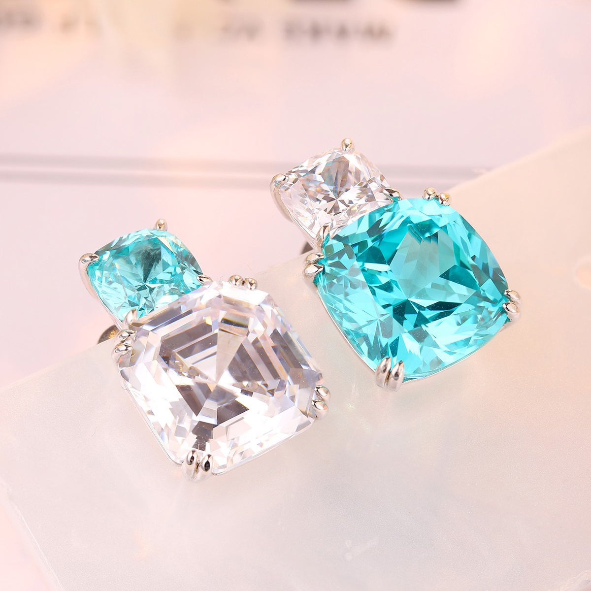 12*12mm neon blue paraiba & cz diamond earrings s925 sterling silver,ocean blue gemstone earrings,statement blue stone jewelry,gift for her