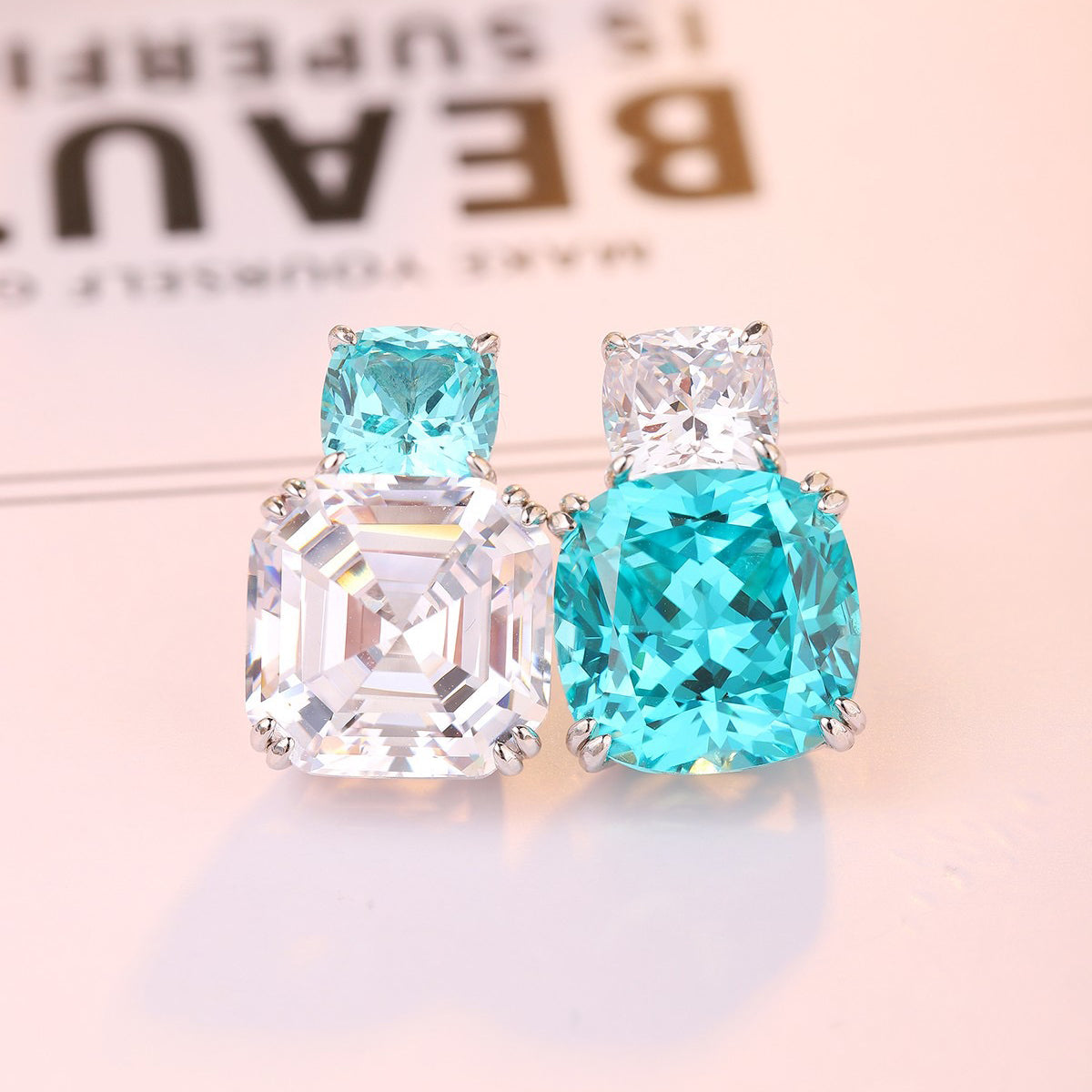 12*12mm neon blue paraiba & cz diamond earrings s925 sterling silver,ocean blue gemstone earrings,statement blue stone jewelry,gift for her
