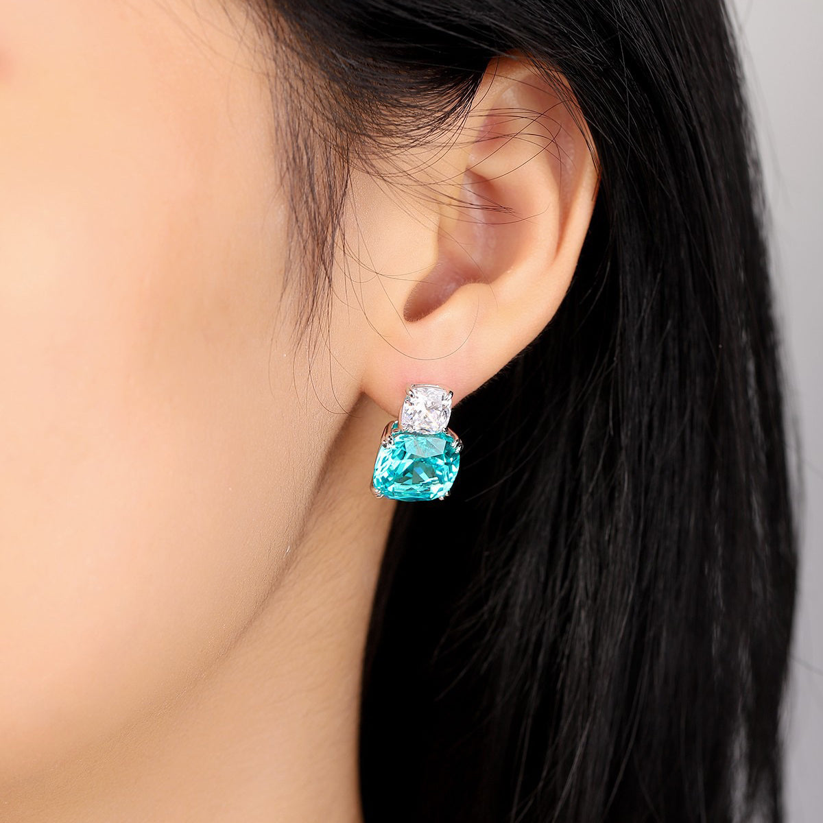 12*12mm neon blue paraiba & cz diamond earrings s925 sterling silver,ocean blue gemstone earrings,statement blue stone jewelry,gift for her
