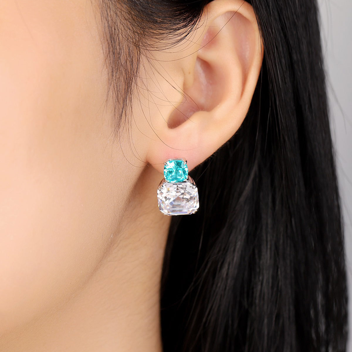 12*12mm neon blue paraiba & cz diamond earrings s925 sterling silver,ocean blue gemstone earrings,statement blue stone jewelry,gift for her