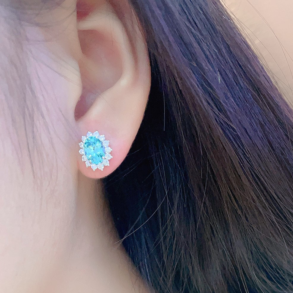 s925 sterling silver lab ruby/sapphire/emerald/paraiba/cobalt spinel & cz diamond stud earrings