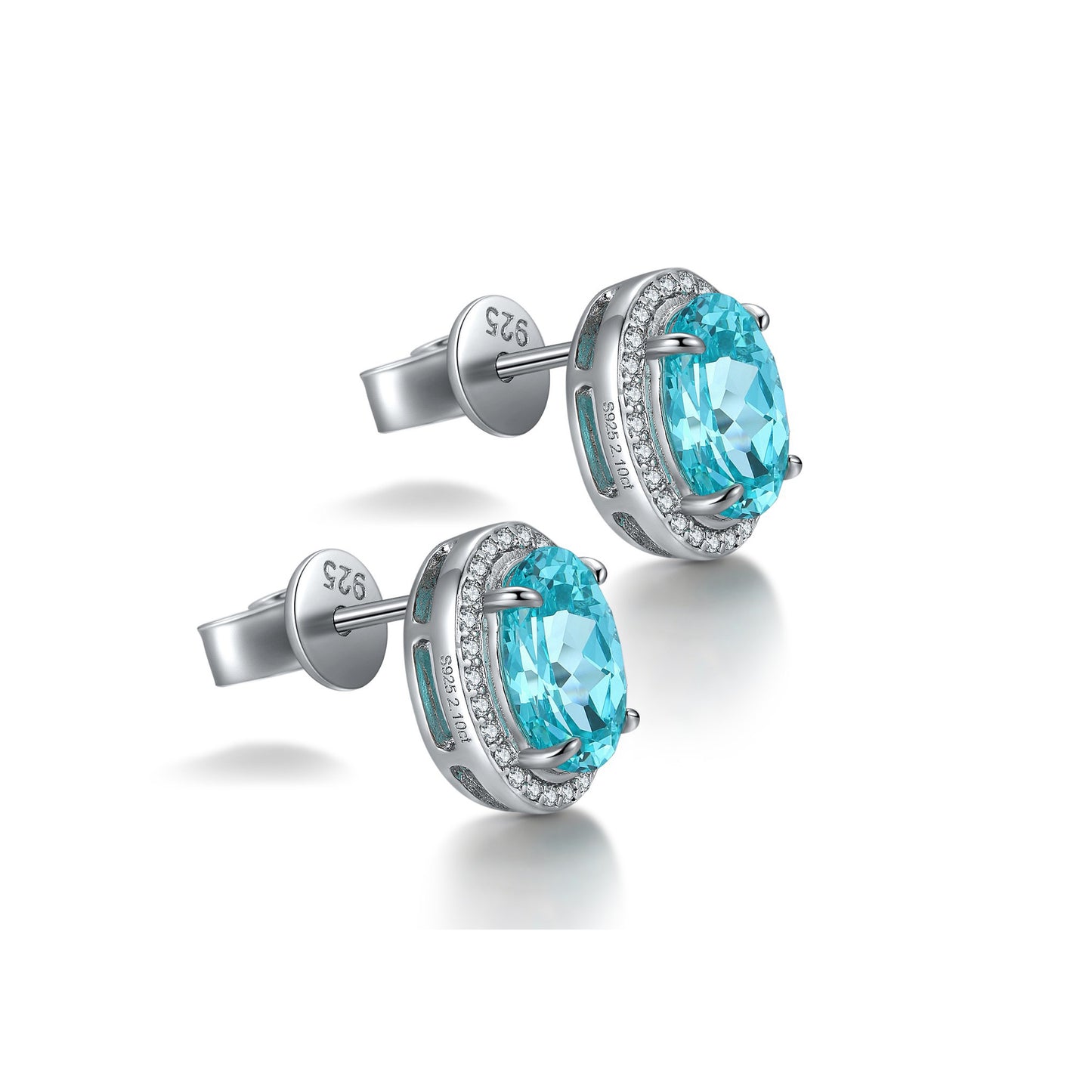 s925 sterling silver lab paraiba/ruby/emerald/sapphire & cz diamond stud earrings