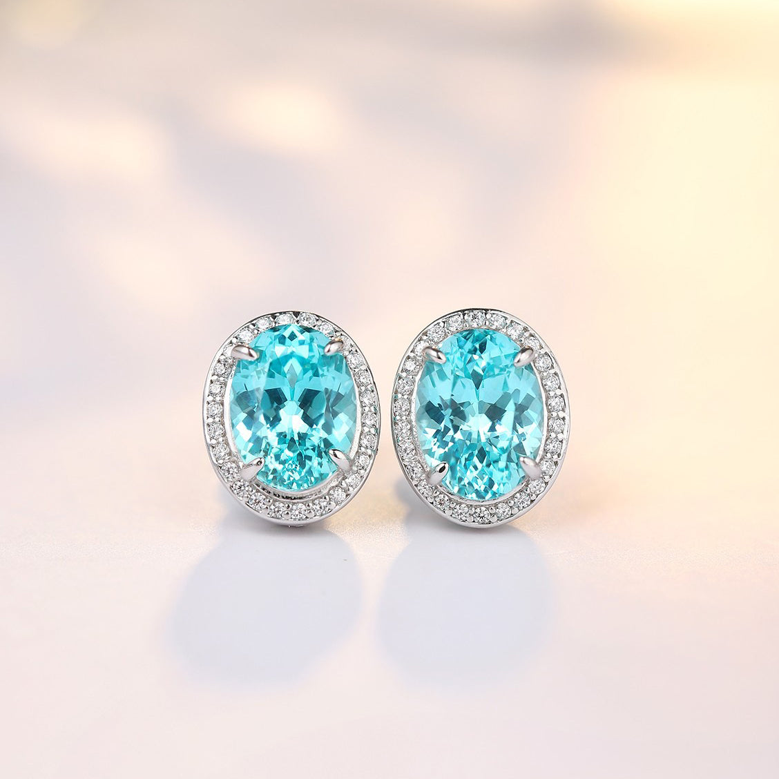 s925 sterling silver lab paraiba/ruby/emerald/sapphire & cz diamond stud earrings
