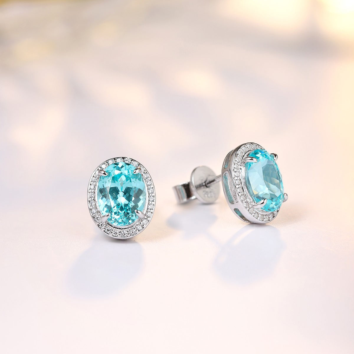 s925 sterling silver lab paraiba/ruby/emerald/sapphire & cz diamond stud earrings