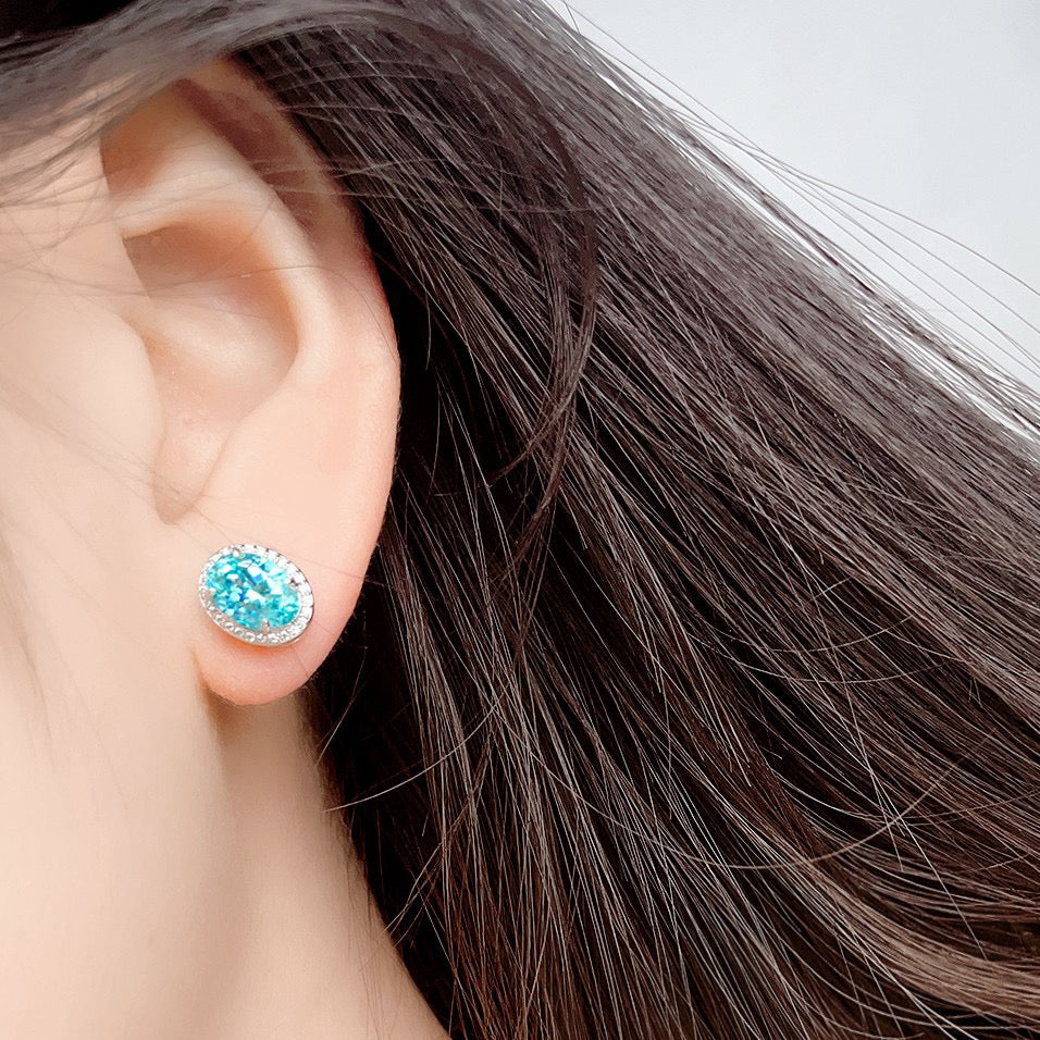 s925 sterling silver lab paraiba/ruby/emerald/sapphire & cz diamond stud earrings
